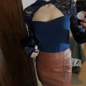 Laced Dark Blue Sweetheart neck line Top Express